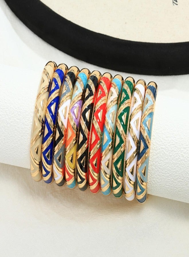 sunglnl Cloisonne Bracelet For Women, Triangle Shaped Enamel Chunky Bangle Delta Geometric Cute Multi Tone Gold Plated Trendy Bracelets Stackable Wife Jewelry Gift (Triangle Gold Black) - Image 3